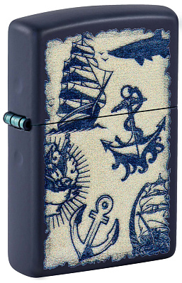 Зажигалка ZIPPO Nautical Design с покрытием Navy Matte, латунь/сталь, синяя, матовая, 38x13x57 мм (Синий)