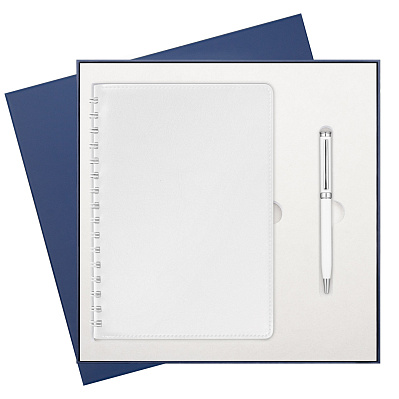 Подарочный набор Vista Neo, белый (ежедневник, ручка) (Белый, синий)