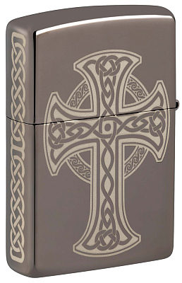 Зажигалка ZIPPO Celtic Cross Design с покрытием Black Ice®, латунь/сталь, черная, 38x13x57 мм