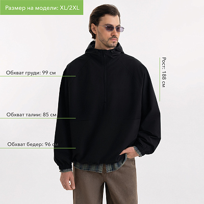 Ветровка (анорак) оверсайз унисекс RISSMAN, черная