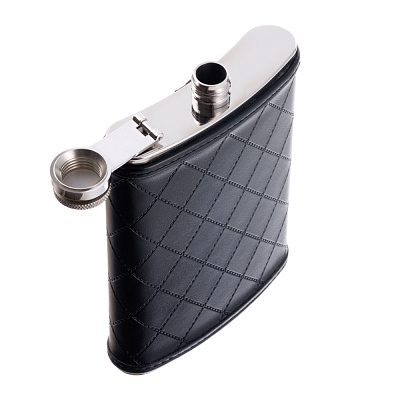 Фляга S.Quire 0,24 л,сталь+искусственная кожа, черная
