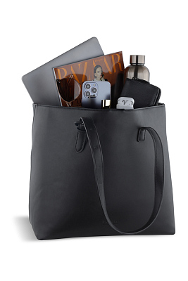 Бизнес-шоппер женский наплечный BUGATTI Luna, черный, полиуретан, 47 х 18 х 34 см