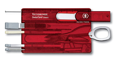 Швейцарская карточка VICTORINOX SwissCard Classic, 10 функций, полупрозрачная красная (Красный)