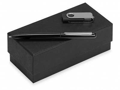 Подарочный набор Skate Mirror с ручкой и флешкой (Черный/серебристый)