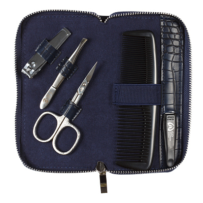 Маникюрный набор GD, 5 пр.(мужской дорожный набор). Футляр: искуcственная кожа, цвет синий