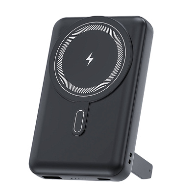 Магнитный внешний аккумулятор Axion с беспроводной зарядкой (15W), 10000 Mah, черный (Чёрный)