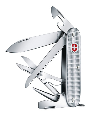 Нож перочинный VICTORINOX Farmer X Alox, 93 мм, 10 функций, алюминиевая рукоять, серебристый