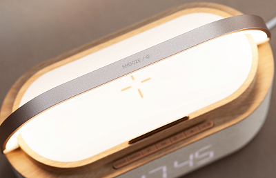 Bluetooth стерео-колонка "Smart Band" 10Вт (2х5Вт) с беспроводным (15W) ЗУ, лампой, часами, FM радио, бежевый