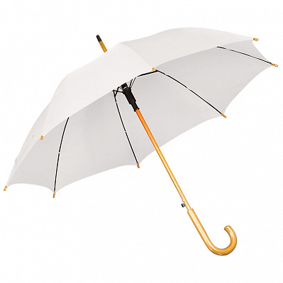Зонт-трость с деревянной ручкой, полуавтомат (Белый)