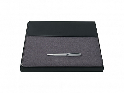 Подарочный набор: ручка шариковая, папка для конференций А4 (Серый/черный, серебристый)