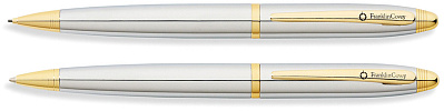 Набор FranklinCovey Lexington: шариковая ручка и карандаш 0.9мм. Цвет - хромовый с золотистой отделк (Серебристый)