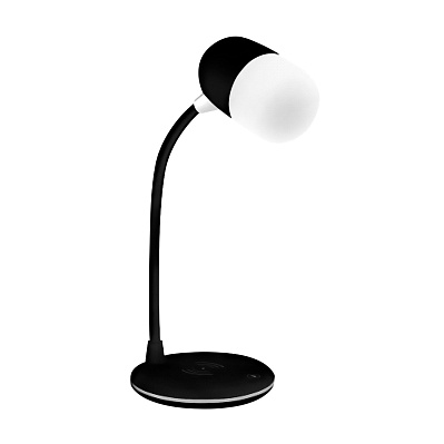Лампа с колонкой и беспроводной зарядкой Alladin, черная (Черный)