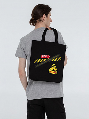 Холщовая сумка с термонаклейками Cautions, черная (Черный)