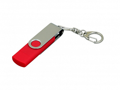 USB 2.0- флешка на 64 Гб с поворотным механизмом и дополнительным разъемом Micro USB (Красный/серебристый)