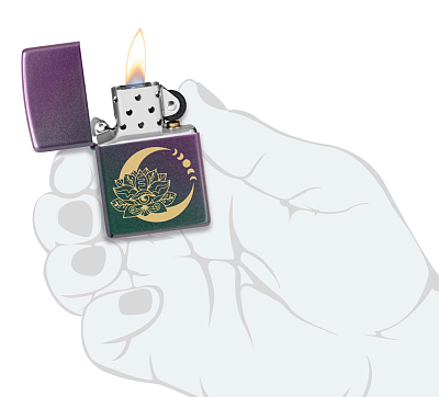 Зажигалка ZIPPO Lotus Moon с покрытием Iridescent, латунь/сталь, черная, 38x13x57 мм