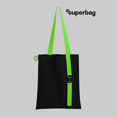 Шоппер Superbag black с ремувкой 4sb (чёрный с салатовым) (Чёрный с салатовым)