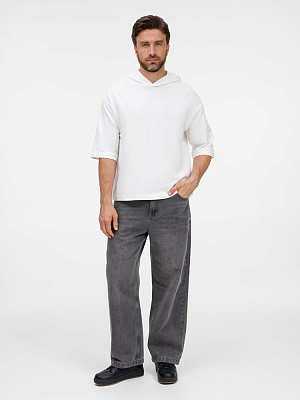 Футболка оверсайз унисекс с капюшоном Neofit, молочно-белая