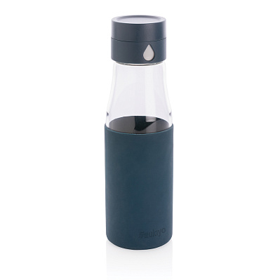Стеклянная бутылка для воды Ukiyo с силиконовым держателем, 600 мл (Синий;)