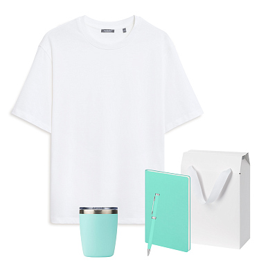 Набор с одеждой RUST (футболка, термокружка, ежедневник, ручка), мятный/аква, XS/S (Белый, бирюзовый)