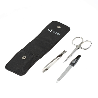 Маникюрный набор YES, 3 пр. Футляр: натуральная кожа, цвет черный