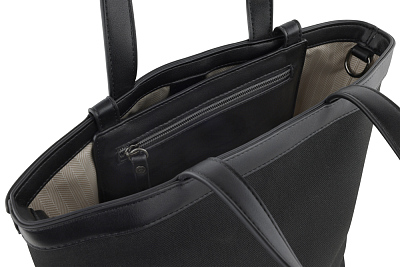 Сумка-тоут женская маленькая BUGATTI Elena, черная, канвас, полиуретан, 33 x 15,5 x 24 см