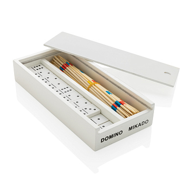 Набор настольных игр Микадо/Домино в деревянной коробке FSC® (Белый;)
