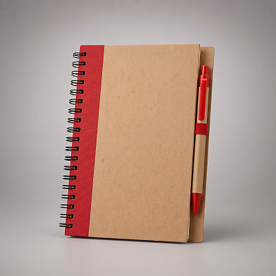 Блокнот Helly с ручкой (Натуральный/красный)