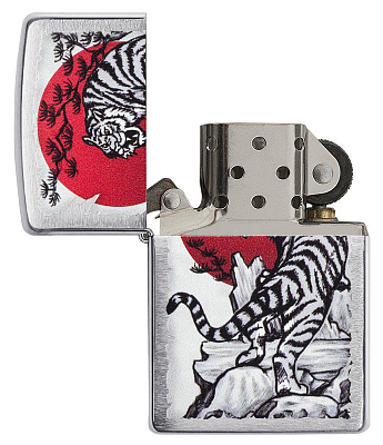 Зажигалка ZIPPO Asian Tiger с покрытием Brushed Chrome, латунь/сталь, серебристая, 38x13x57 мм