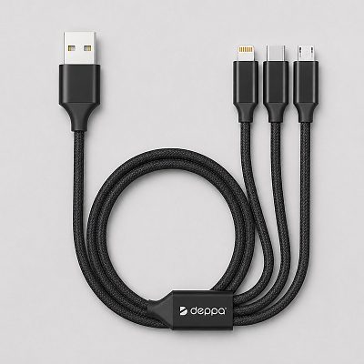 Дата-кабель 3 в 1: micro USB, USB-C, Ligthning, алюминий, 1.2м (Чёрный) Дата-кабель 3 в 1: micro USB, USB-C, Ligthning, алюминий, 1.2м (Чёрный)