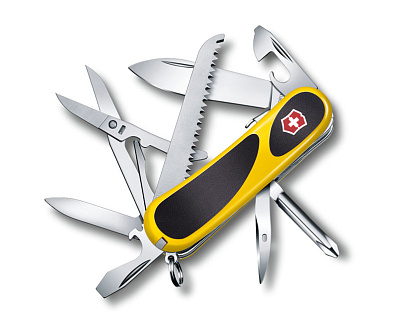 Нож перочинный VICTORINOX EvoGrip S18, 85 мм, 15 функций, с фиксатором, жёлтый с чёрными вставками (Разноцветный)