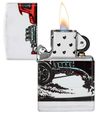 Зажигалка ZIPPO Hot Rod Design с покрытием 540 Matte, латунь/сталь, белая, матовая, 38x13x57 мм