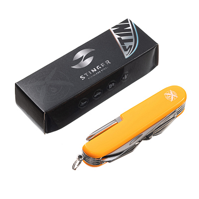 Нож перочинный Stinger, 89 мм, 15 функций, материал рукояти: АБС-пластик (оранжевый)