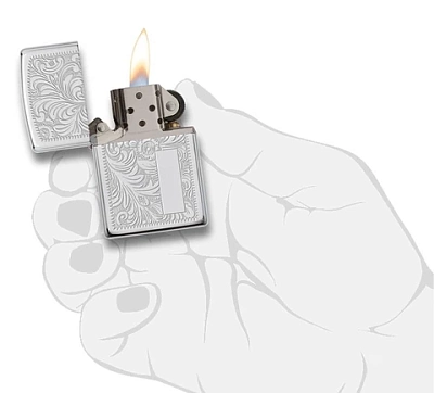 Зажигалка ZIPPO Venetian® с покрытием High Polish Chrome, латунь/сталь, серебристая, 38x13x57 мм