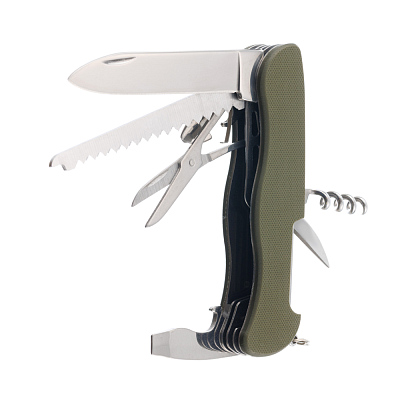 Нож перочинный Stinger, 111 мм, 10 функций, материал рукояти стеклотекстолит G10 (зеленый)