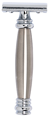 Станок Т-образный для бритья MERKUR 43C, глянцевое хромированное покрытие, прямой срез, закрытый гребень, длинная ручка, лезвие в комплекте (1 шт)