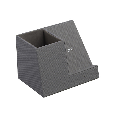 Карандашница "Cool Gray" с беспроводным зарядным устройством, переработанный пластик (RPET), серый