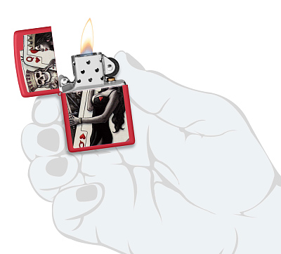 Зажигалка ZIPPO Skull King Queen Beauty с покрытием Red Matte, латунь/сталь, красная, 38x13x57 мм