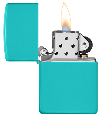Зажигалка ZIPPO Classic с покрытием Flat Turquoise, латунь/сталь, бирюзовая, глянцевая, 38x13x57 мм