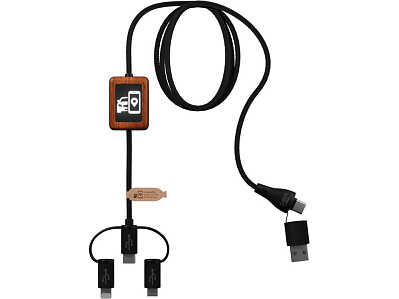Зарядный кабель из резины и бамбука с поддержкой передачи данных и двойным светящимся логотипом (Черный)