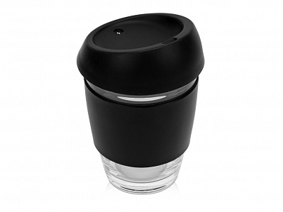 Стеклянный стакан с силиконовой крышкой и манжетой Monday (Прозрачный/черный)