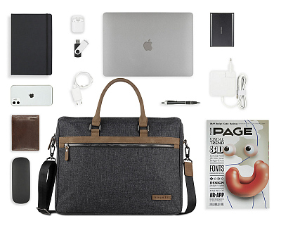 Портфель мужской BUGATTI Luce 15'', серый, полиэстер, 40х10х31,5 см