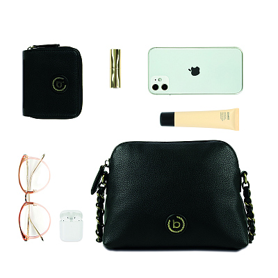 Сумка наплечная женская BUGATTI Passione, чёрная, полиуретан, 23х8х17,5 см