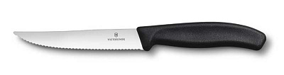 Нож для стейка и пиццы VICTORINOX SwissClassic "Gourmet", 12 см, с волнистой кромкой, чёрный (Черный)