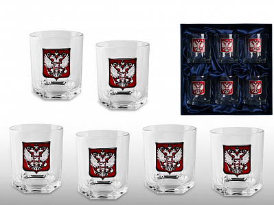Набор стаканов для виски Российский стиль (Прозрачный/красный/серебристый)