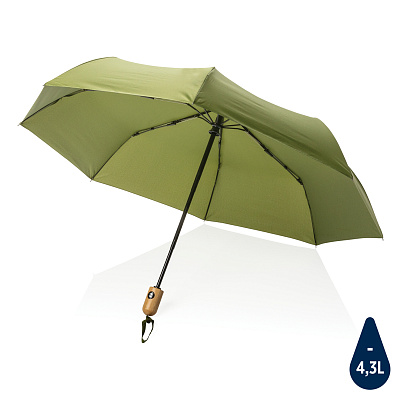 Автоматический зонт Impact из RPET AWARE™ с бамбуковой рукояткой, d94 см (Зеленый;)