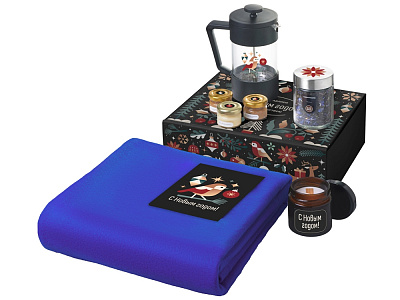 Подарочный набор Re:Moments с пледом, френчпрессом и медом (Синий)