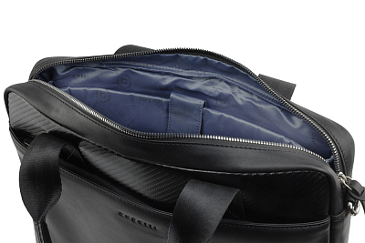 Портфель мужской BUGATTI Comet, чёрный, воловья кожа/полиэстер, 37х6х27 см