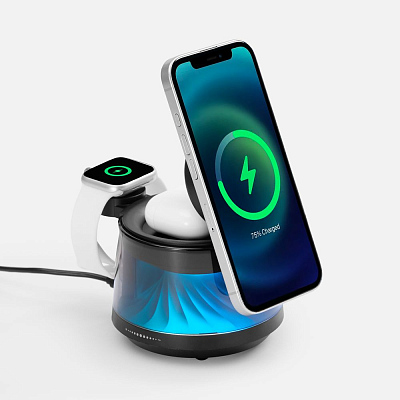 Bluetooth-колонка с подсветкой и беспроводной зарядкой Quantium, черная (Чёрный)