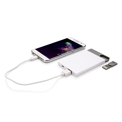 Зарядное устройство с USB–флешкой на 8 ГБ, 2500 mAh (Белый;)