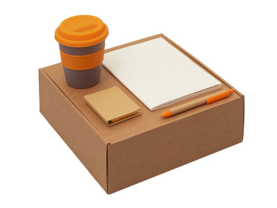 Набор Halm с блокнотом, ручкой и стаканом (Оранжевый, бежевый, коричневый, серый)